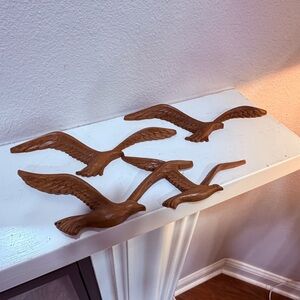 Vintage Faux Wood Flying Birds Wall Decor Set Mid Century Style Resin